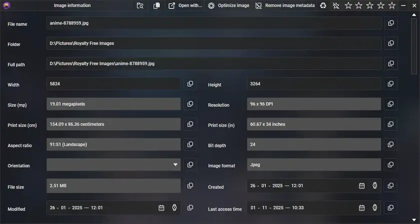 PicView Image Info Window