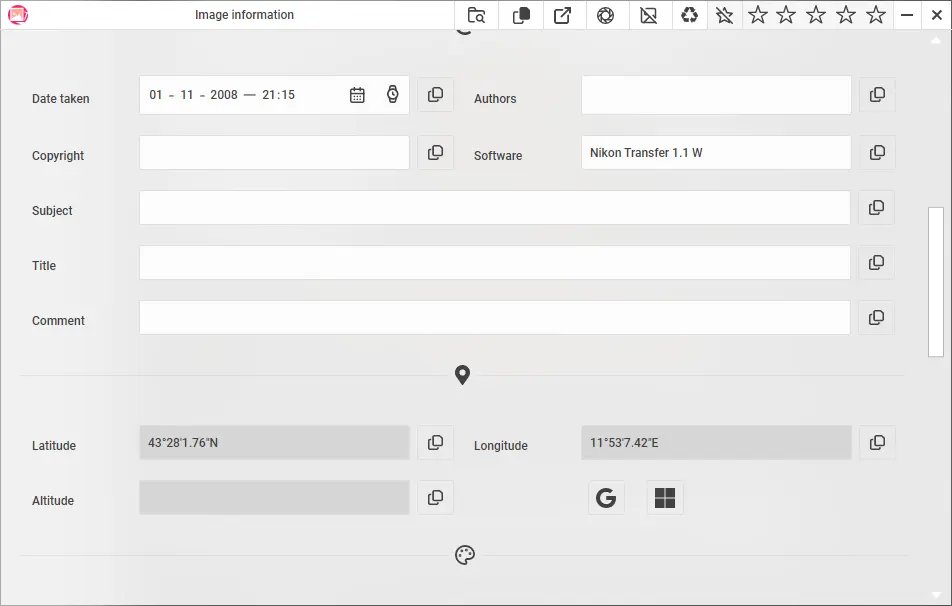 PicView Image Info Window GPS