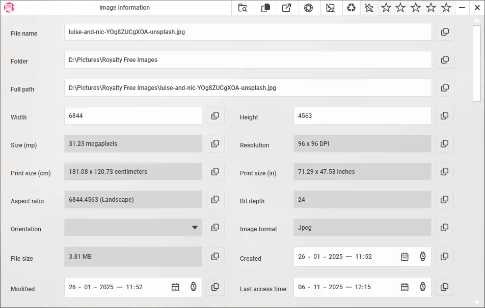 PicView Image Info Window